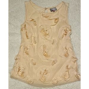 Anthropologie Baraschi Floral Rose Embellished Tank Top Cream Sz XS EUC Beauty!